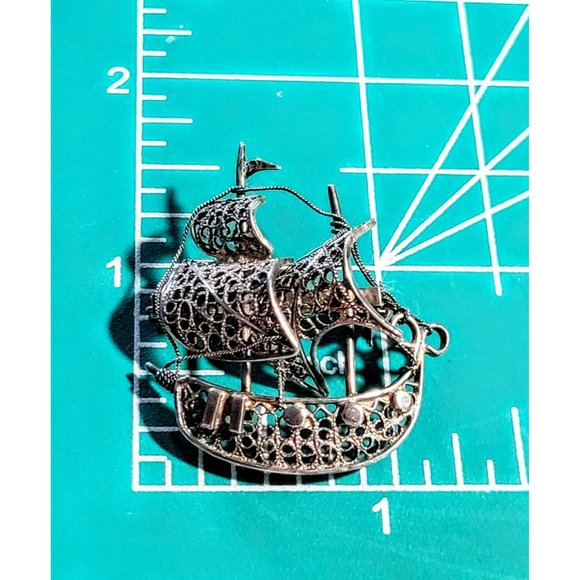 Vintage .925 Sterling Silver 3D Clipper Ship Pin/Brooch 1.5" Collectible… - Picture 4 of 4